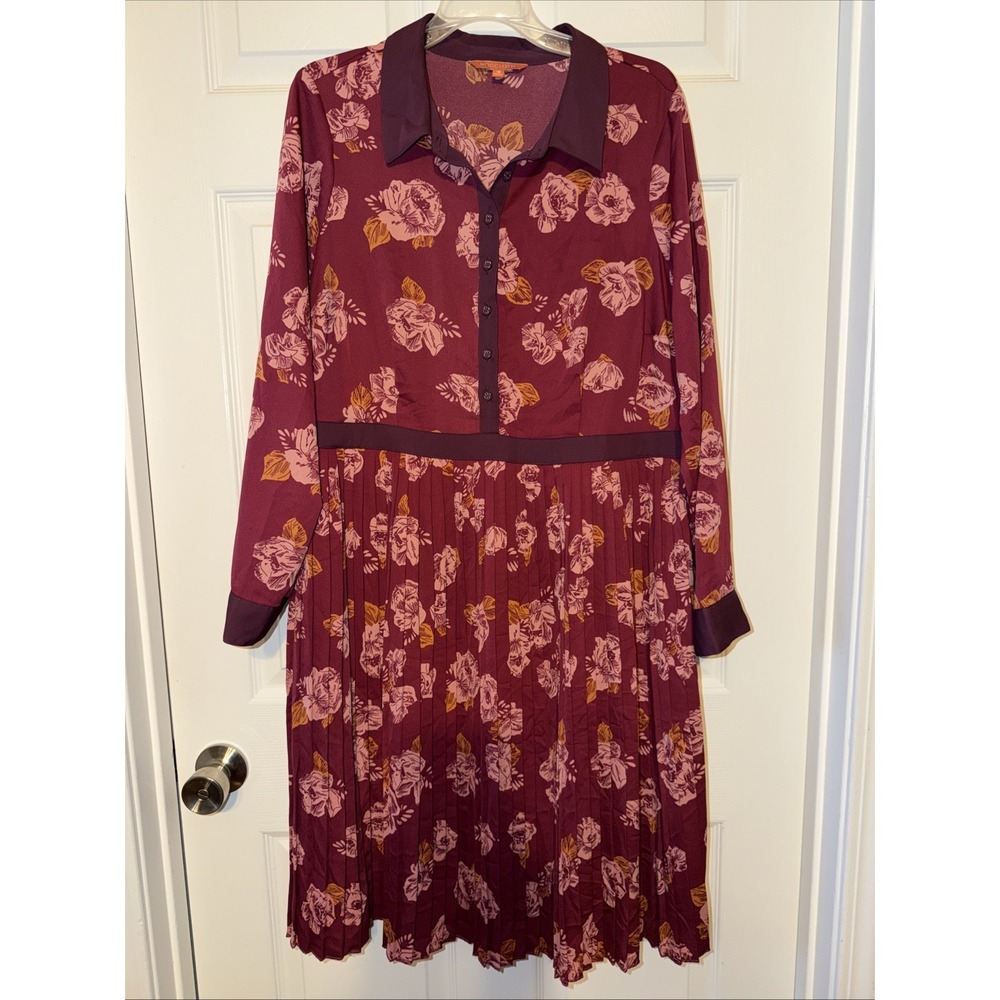 Modcloth Womens Size 18 Classy Pleated Floral Below Knee Dress Retro Grandmacore